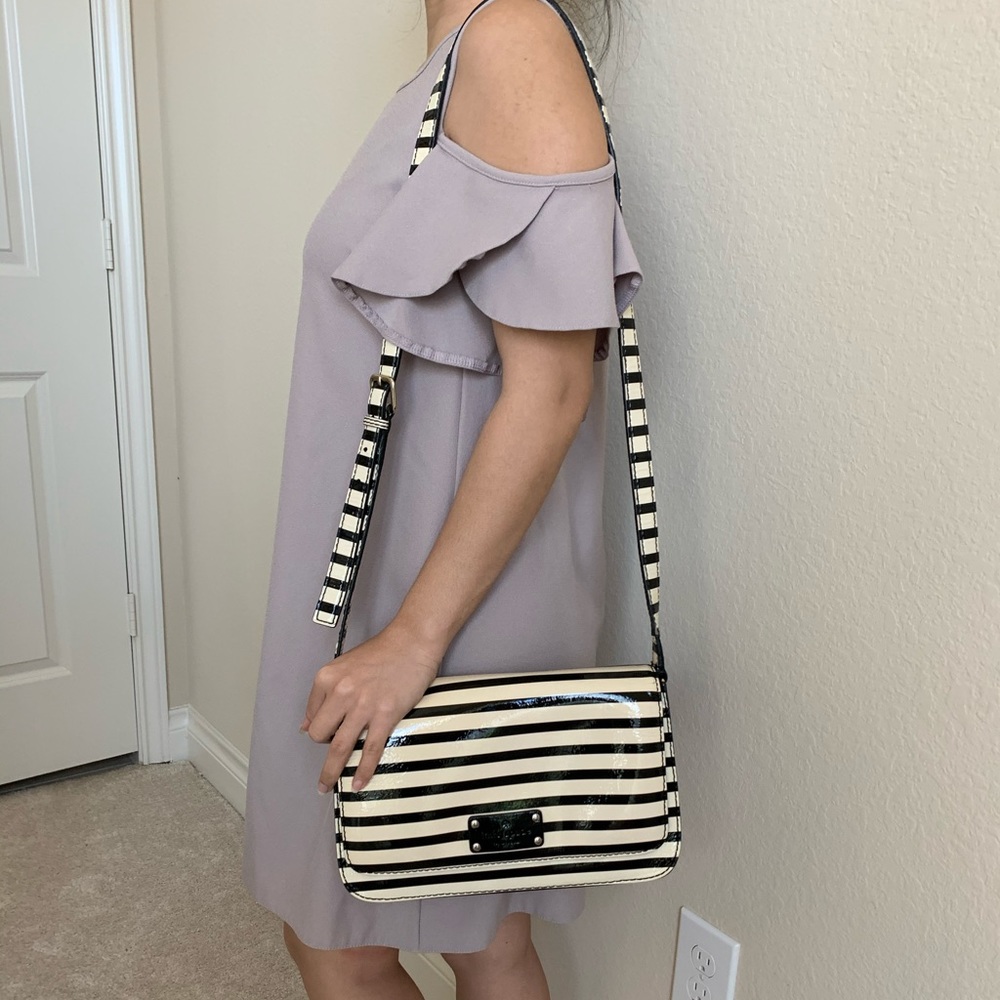 Late spade black and white stripe crossbody purse